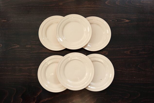 6 vintage pale pink earthenware dessert plates