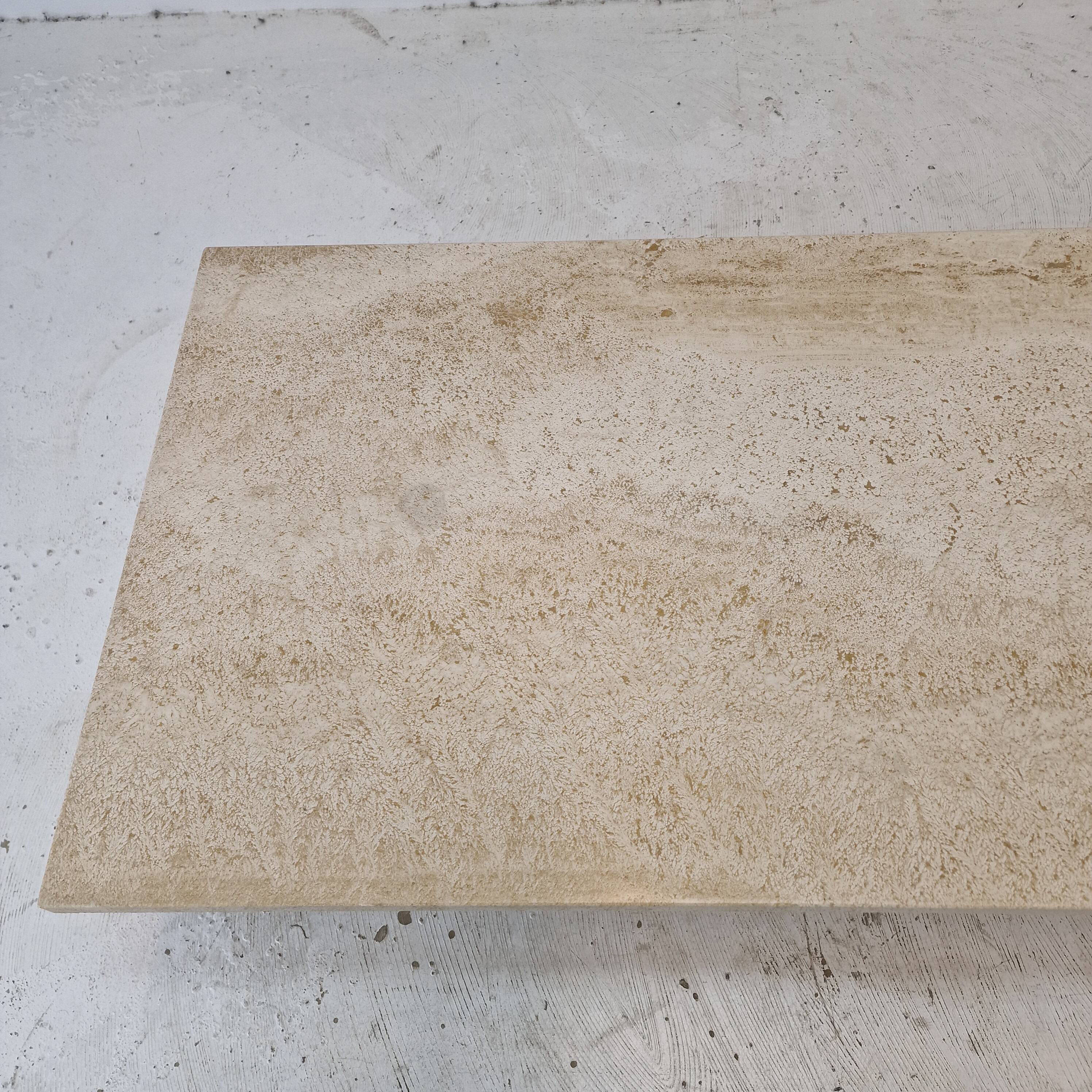 Rectangle Travertine Coffee or Side Table with Brass, Italy 1980s