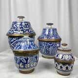 Ensemble 4 jarres marocaines Jobbanas - Céramique bleue de Fès