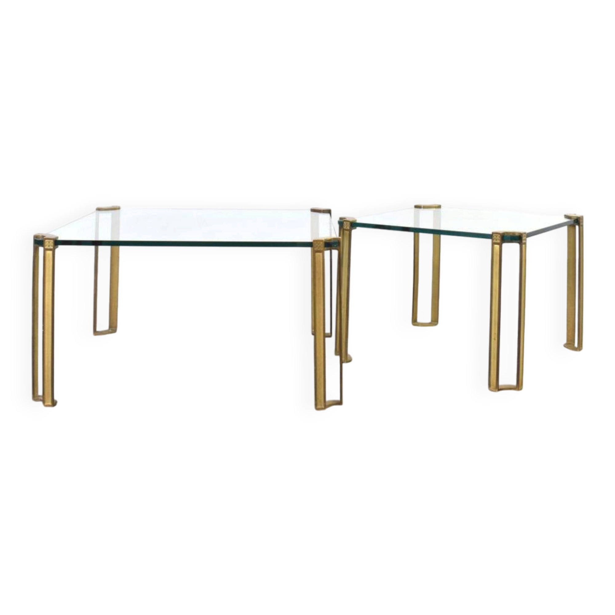 Hollywood Regency Brass and Glass Coffee Tables by Peter Ghyczy, 1970s, Set