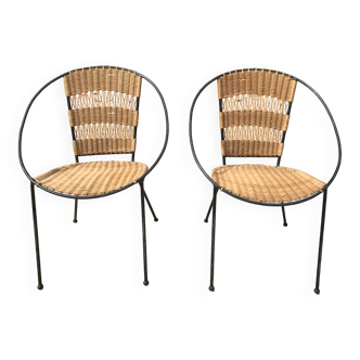 Pair of wicker armchairs 50s