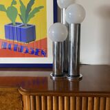 Hollywood regency 3 lights metal and opaline glass table lamp, Lama, Italy 1970s