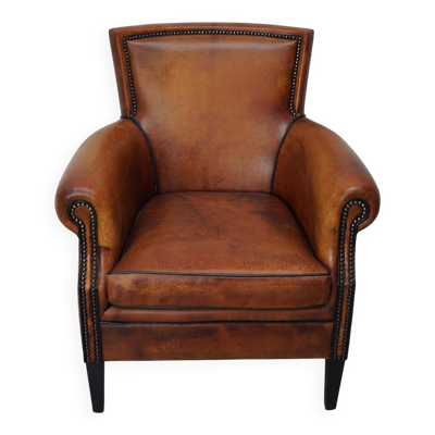 Fauteuil club vintage hollandais en cuir couleur cognac