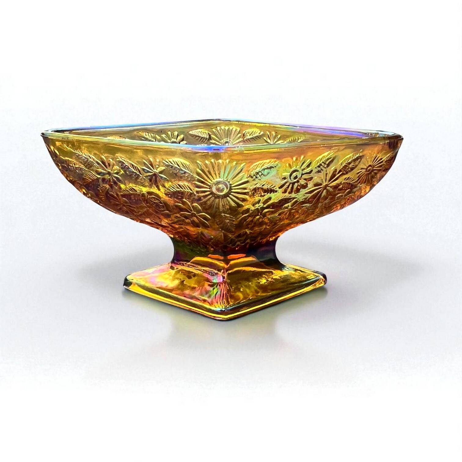 Carnival yellow iridescent glass cup candy dish Indiana Glass 1970s