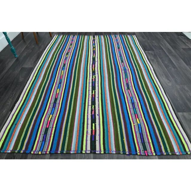 1970s Vintage Turkish Oushak Handmade Wool Cotton Green Area Rug 196x271