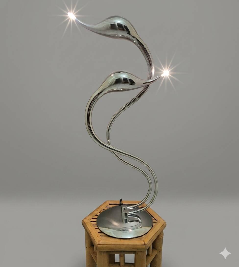 Sculptural design table lamp in chrome metal, Wofi Leuchten, Germany.