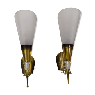 Pair of wall sconces plexiglass rockabilly gilded