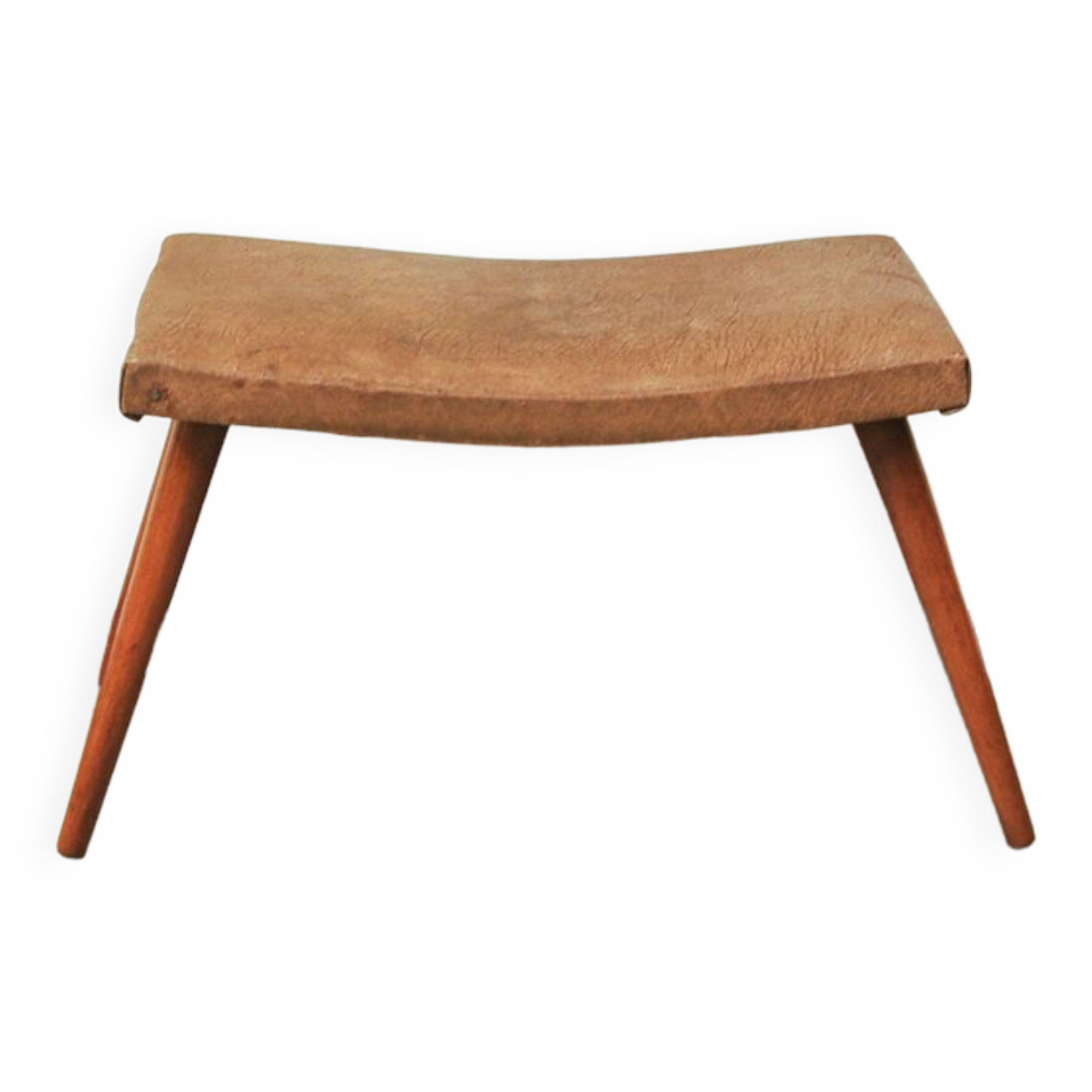 Vintage footstool brown skai leather