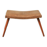 Vintage footstool brown skai leather