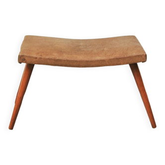 Vintage footstool brown skai leather