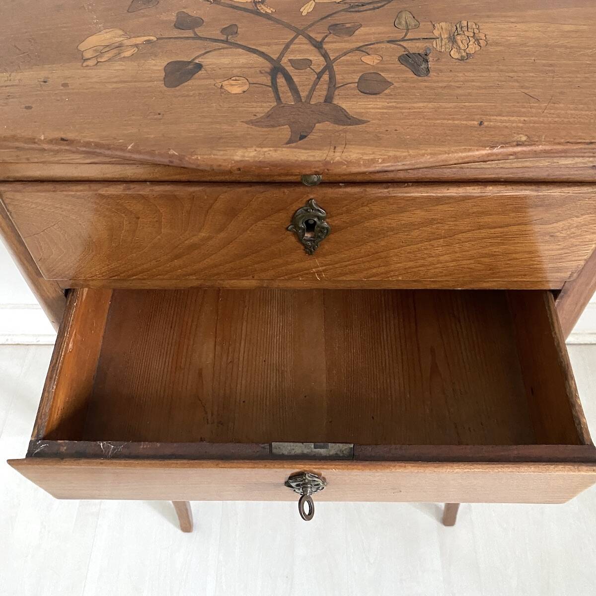 Louis XV style cherry wood bedside table with cabriole legs