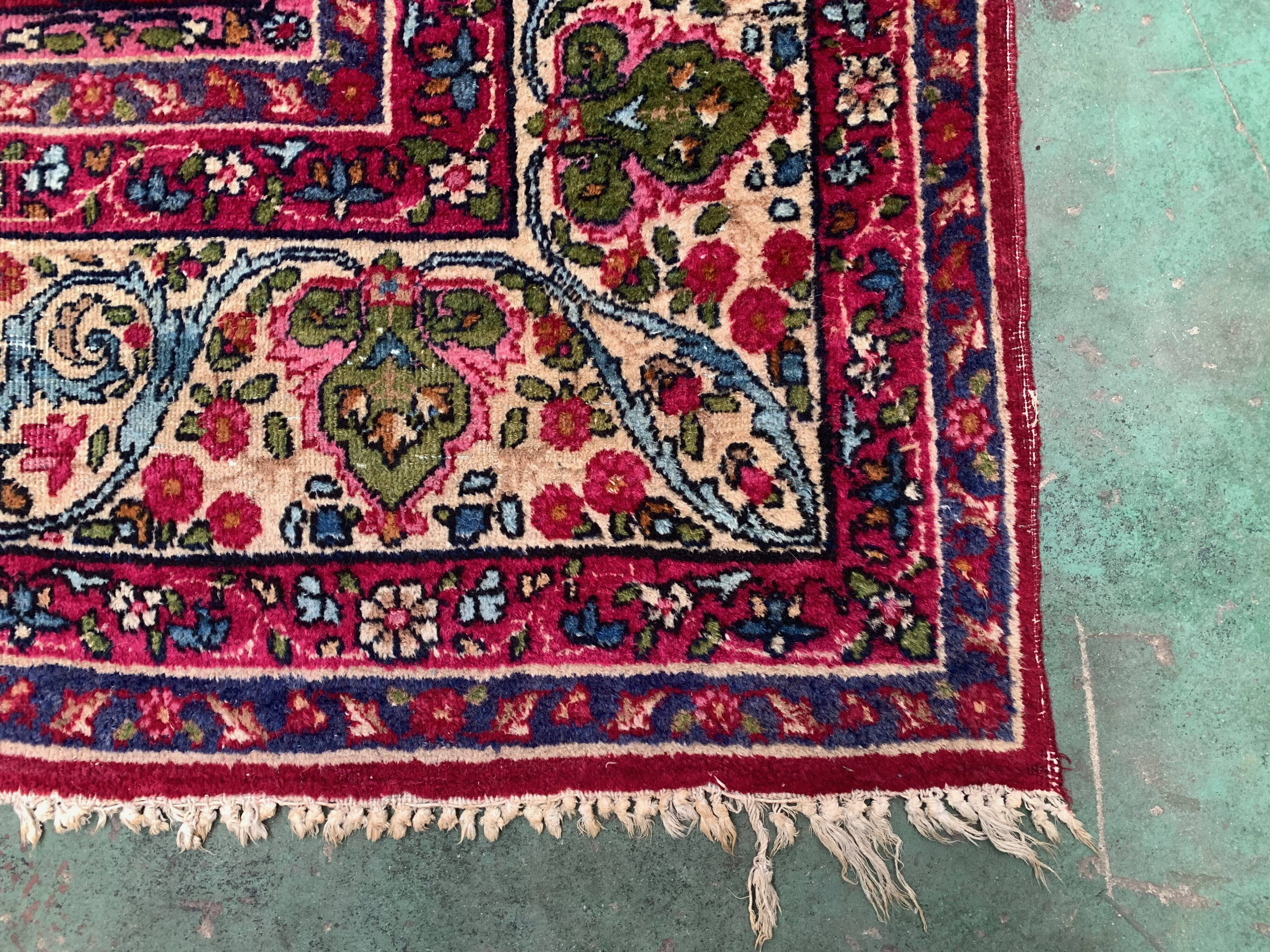Antique tribal rug 332x240 cm wool oriental hand made carpet pink, purple, green