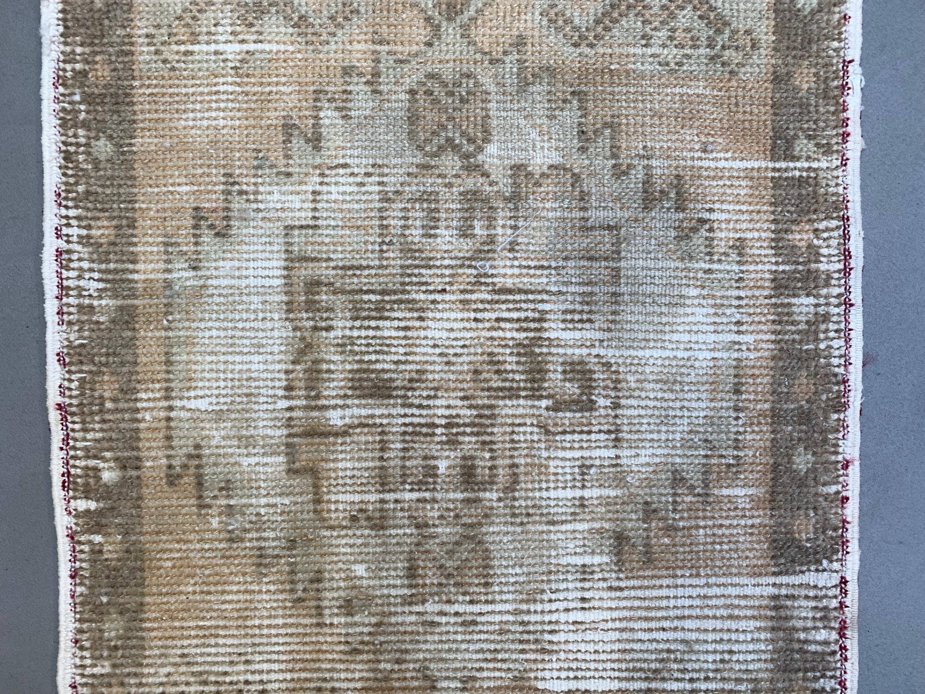 Small Vintage Turkish Rug 97x49 cm, Short Runner, Tribal, Shabby, Mini Carpet