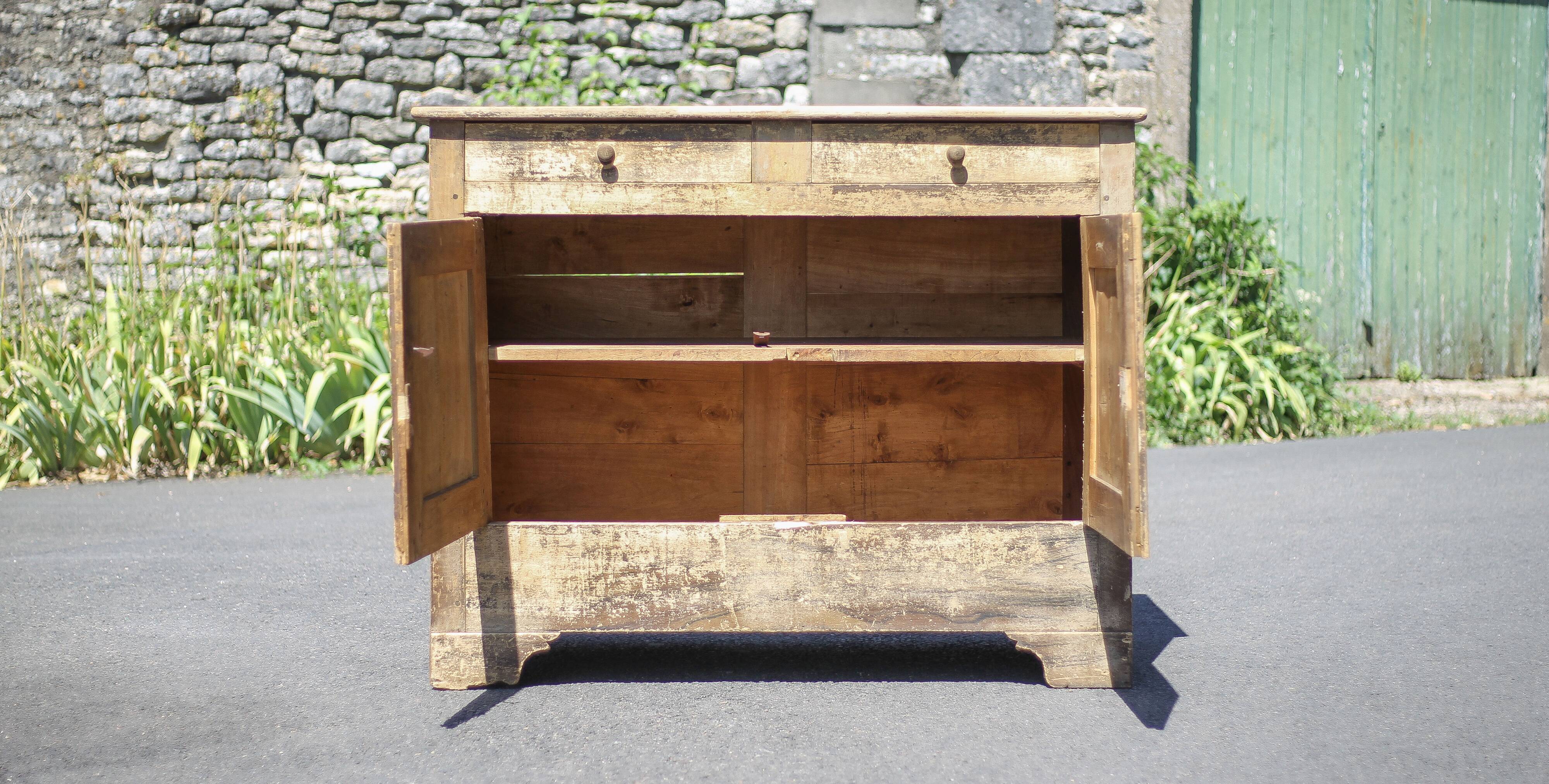 Old wooden sideboard, wooden furniture, brutalist storage furniture