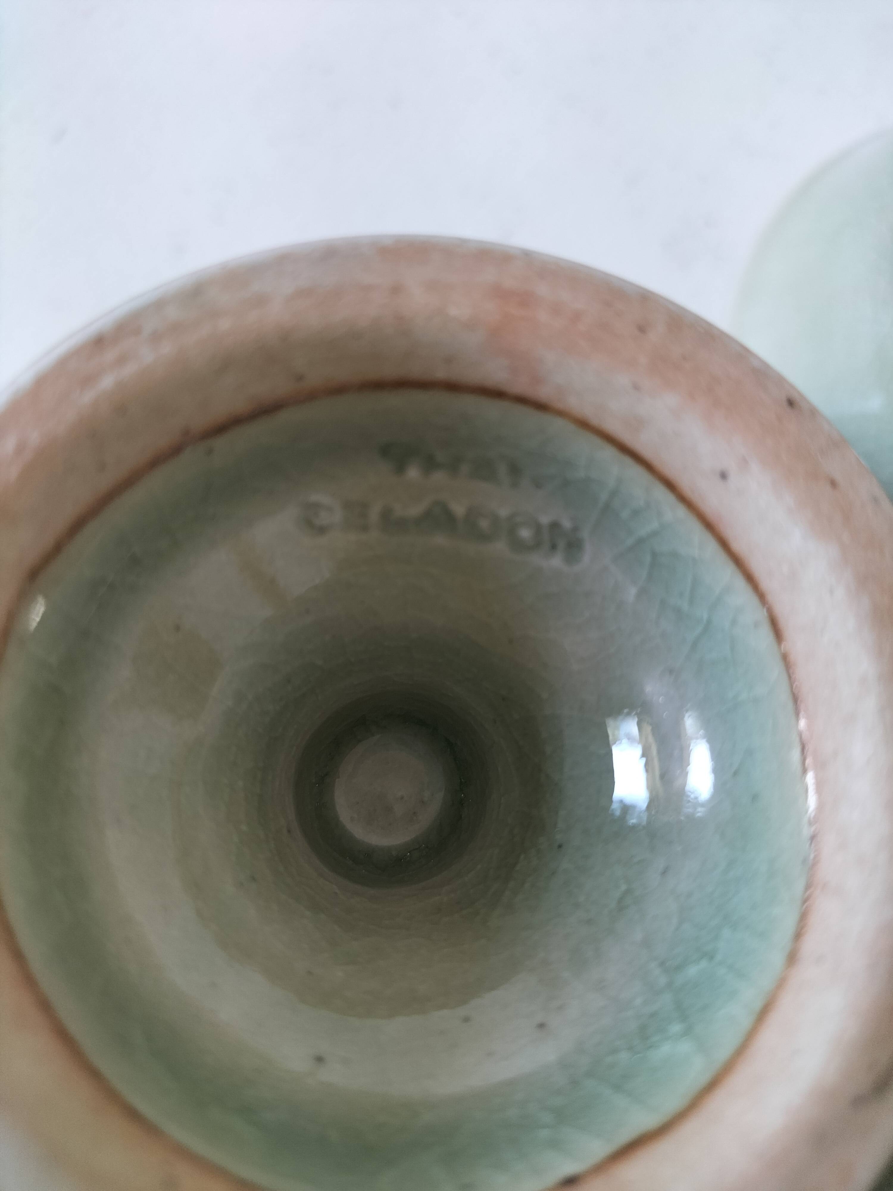 Set of 4 handmade ceramic bowls – celadon glaze & raku style