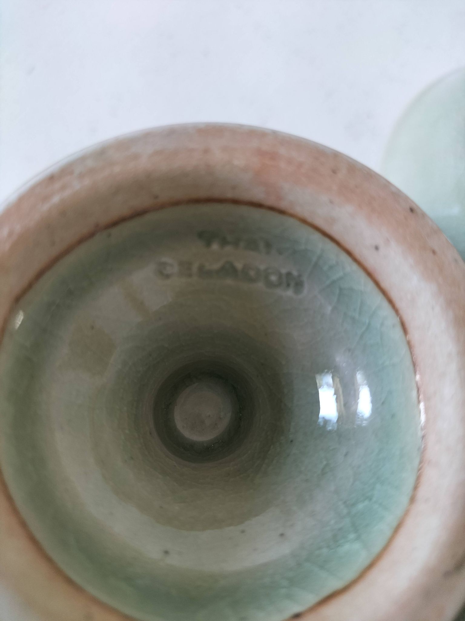 Ensemble 4  coupelles artisanales en céramique – émail céladon & style raku
