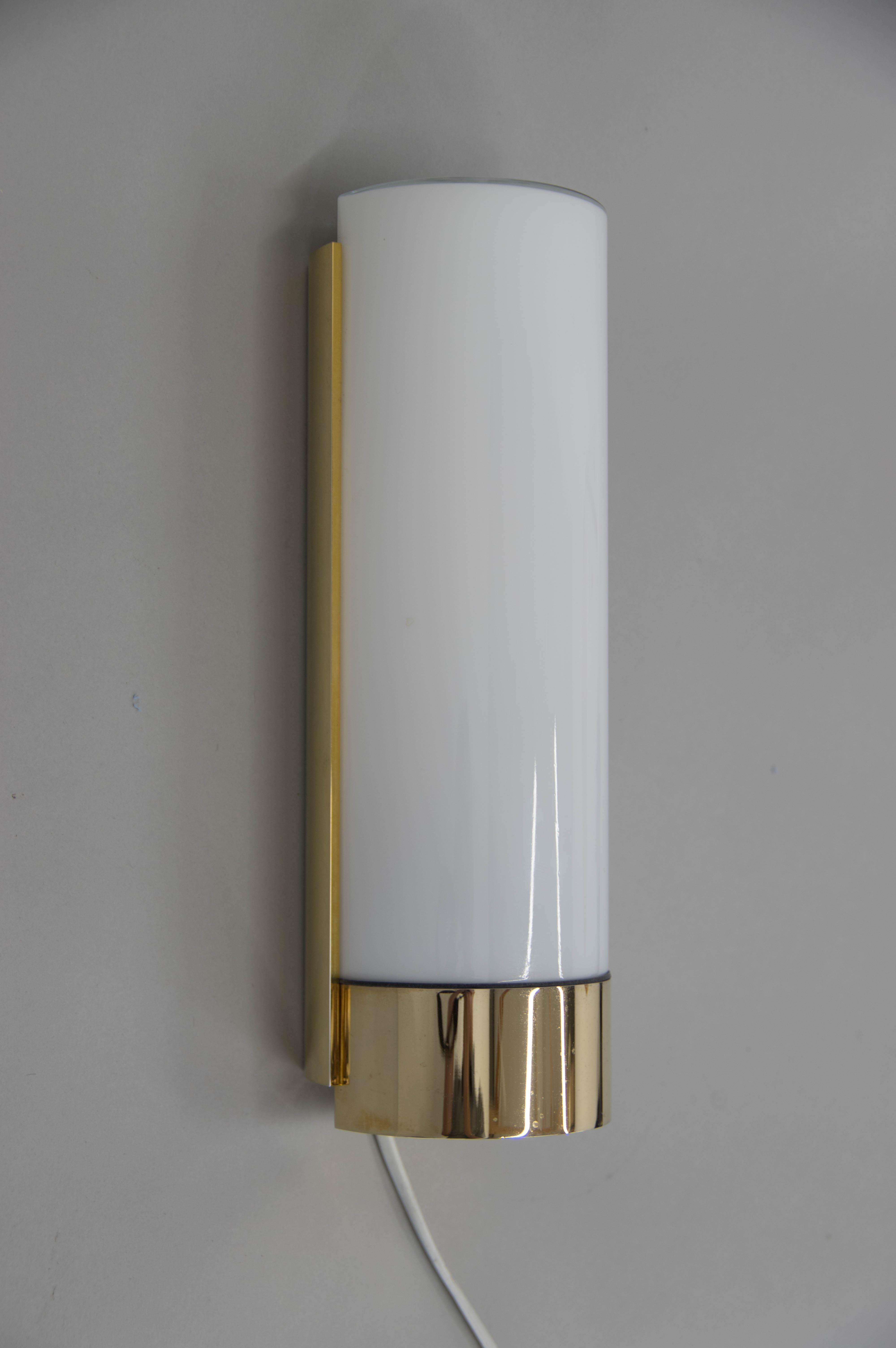 Brass and opaline glass wall lamp, glashutte limburg, 1970s