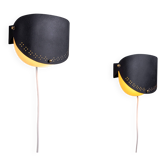 Appliques murales noires mates avec abat-jour perforés et détails en laiton