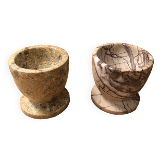 Pair of Old Vintage Cut Hard Stone Egg Cups