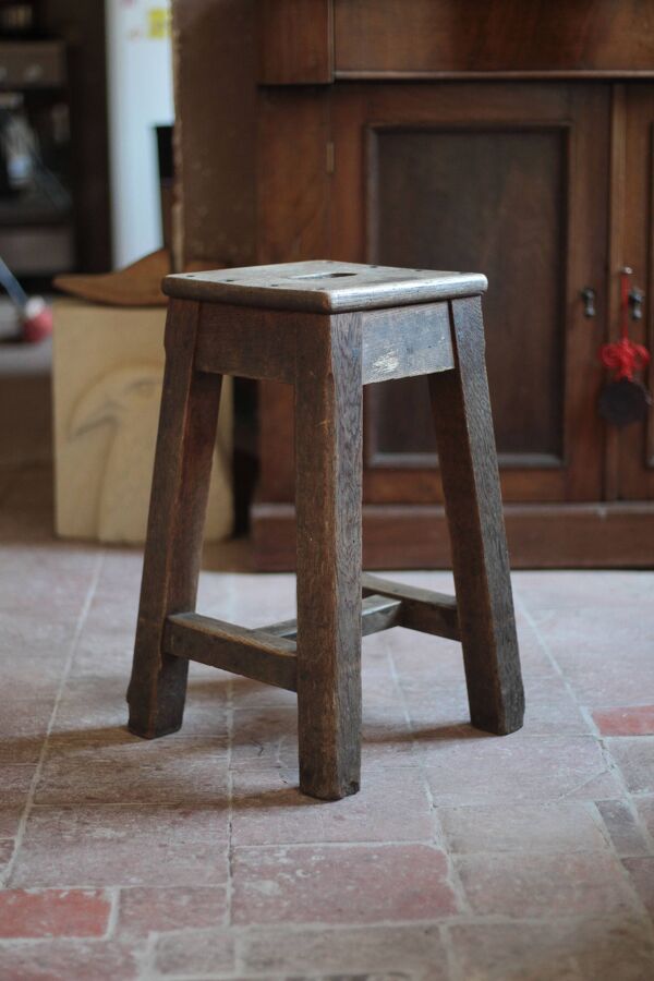 Tabouret vintage, tabouret bois en chêne massif, chaise d'appoint, déco