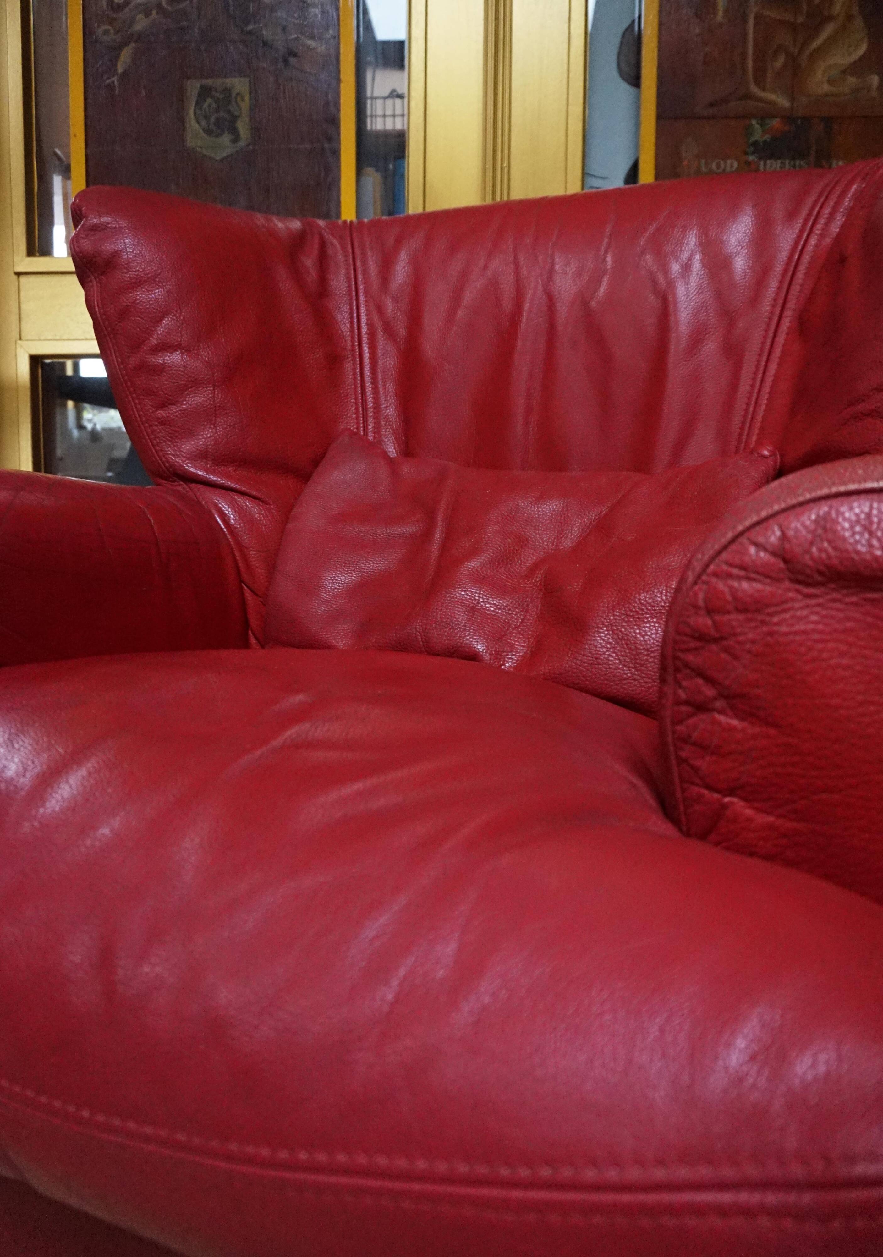 Vintage red leather Lounge Chair by Calia Italia, 1990s