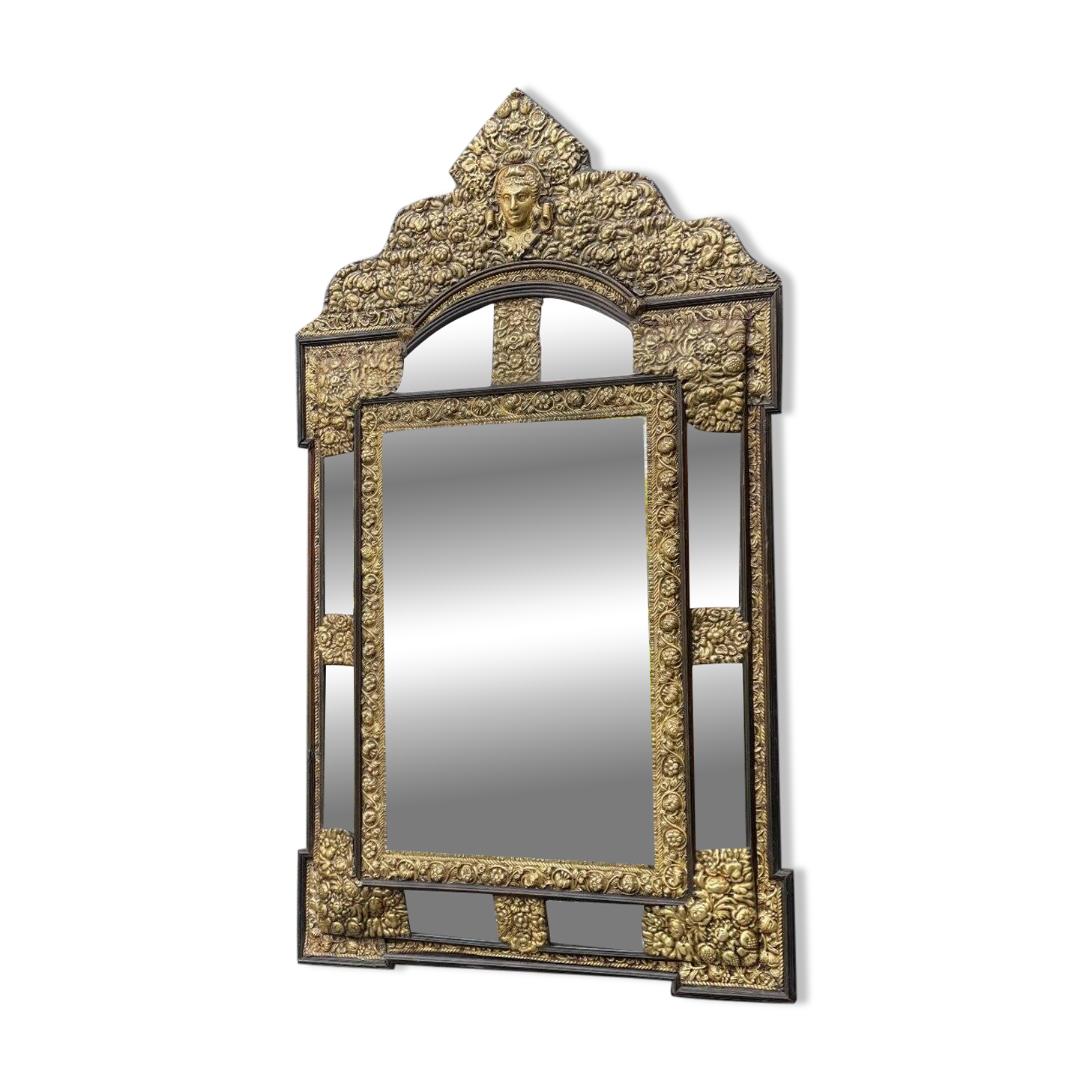 Brass and blackened wood mirror in Louis XVI style circa 1880.