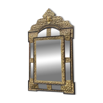Brass and blackened wood mirror in Louis XVI style circa 1880.
