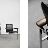 Mid-Century Scandinavian Black Leather Armchair by Sigvard Bernadotte for France & Søn, 1960s, Set o