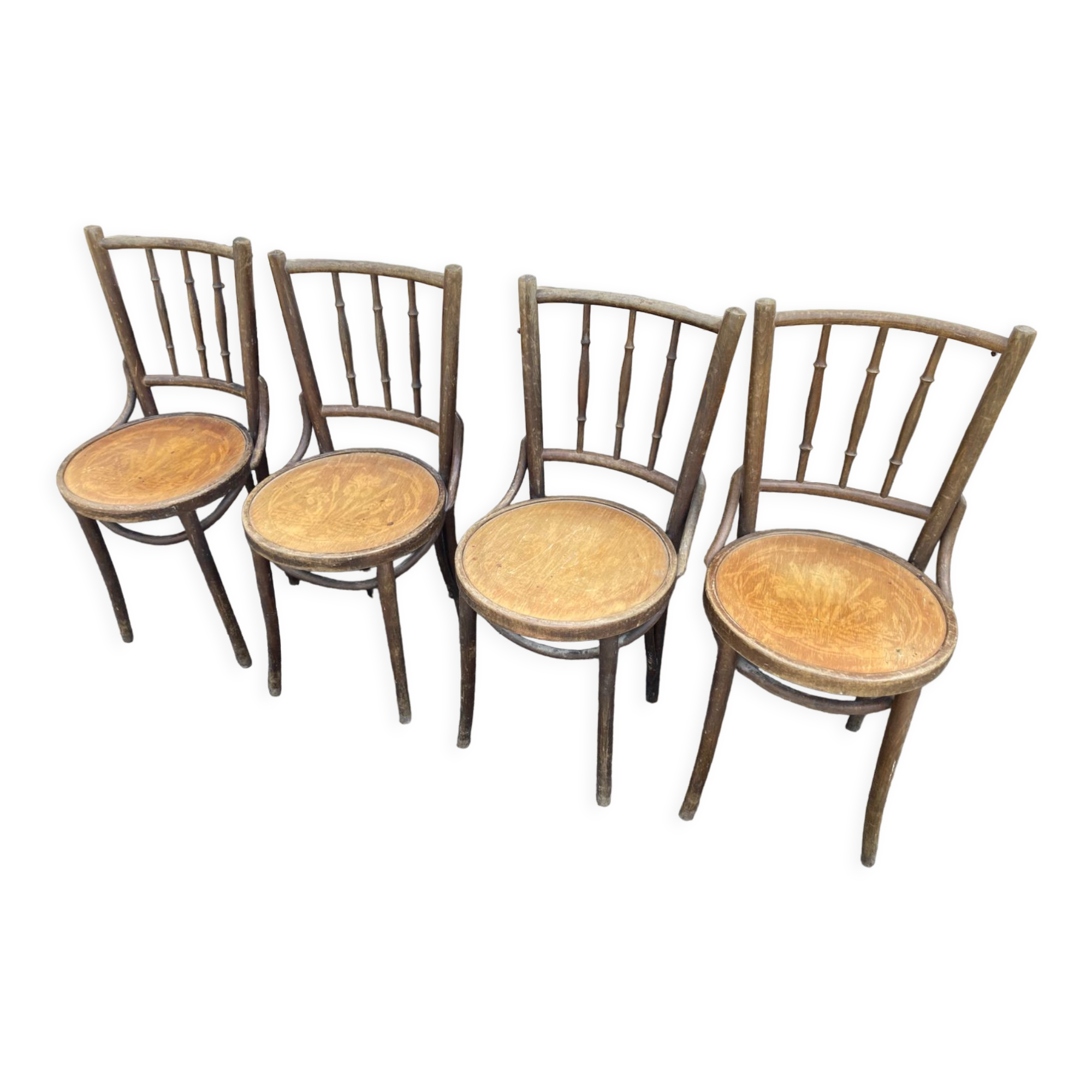 4 curved wooden bistro chairs
