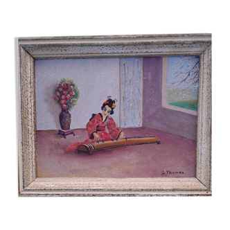 Painting "geisha with zither"
