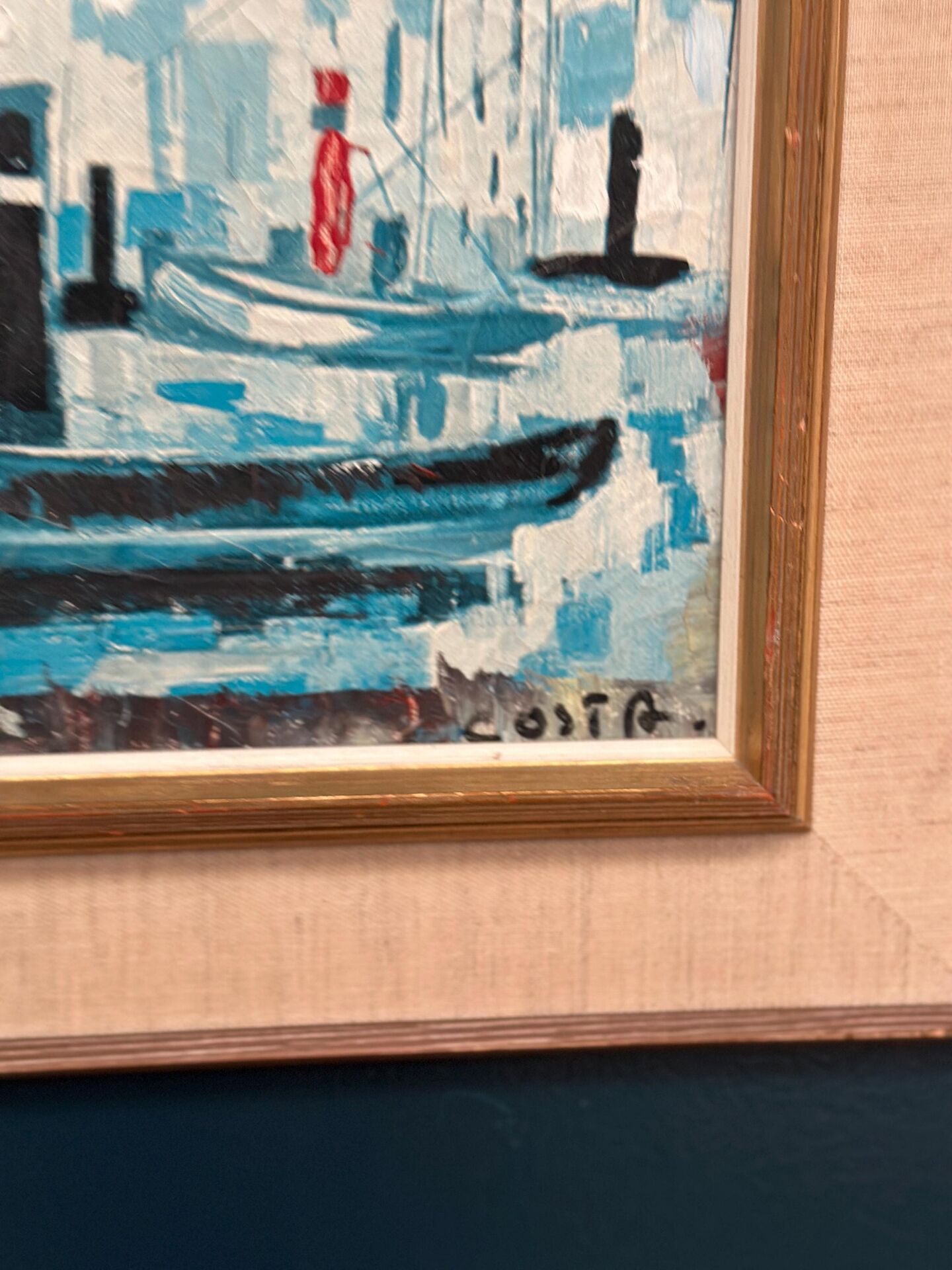 Swedish Oil on Canvas – “Harbor Scene” by Costa – Vintage & Frame