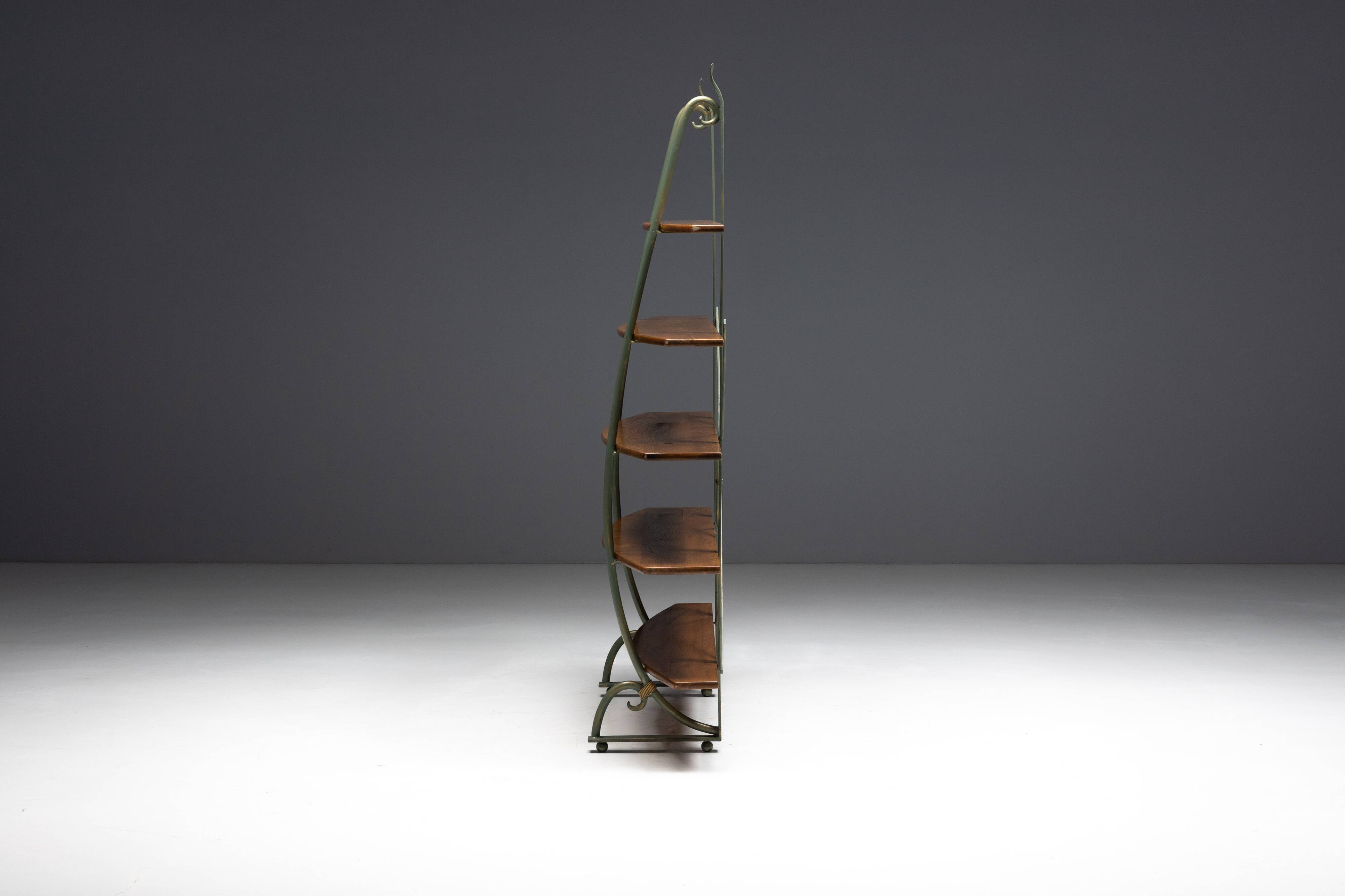 Bakery Display Rack with Iron Frame and Oak Shelves, France, 1920s