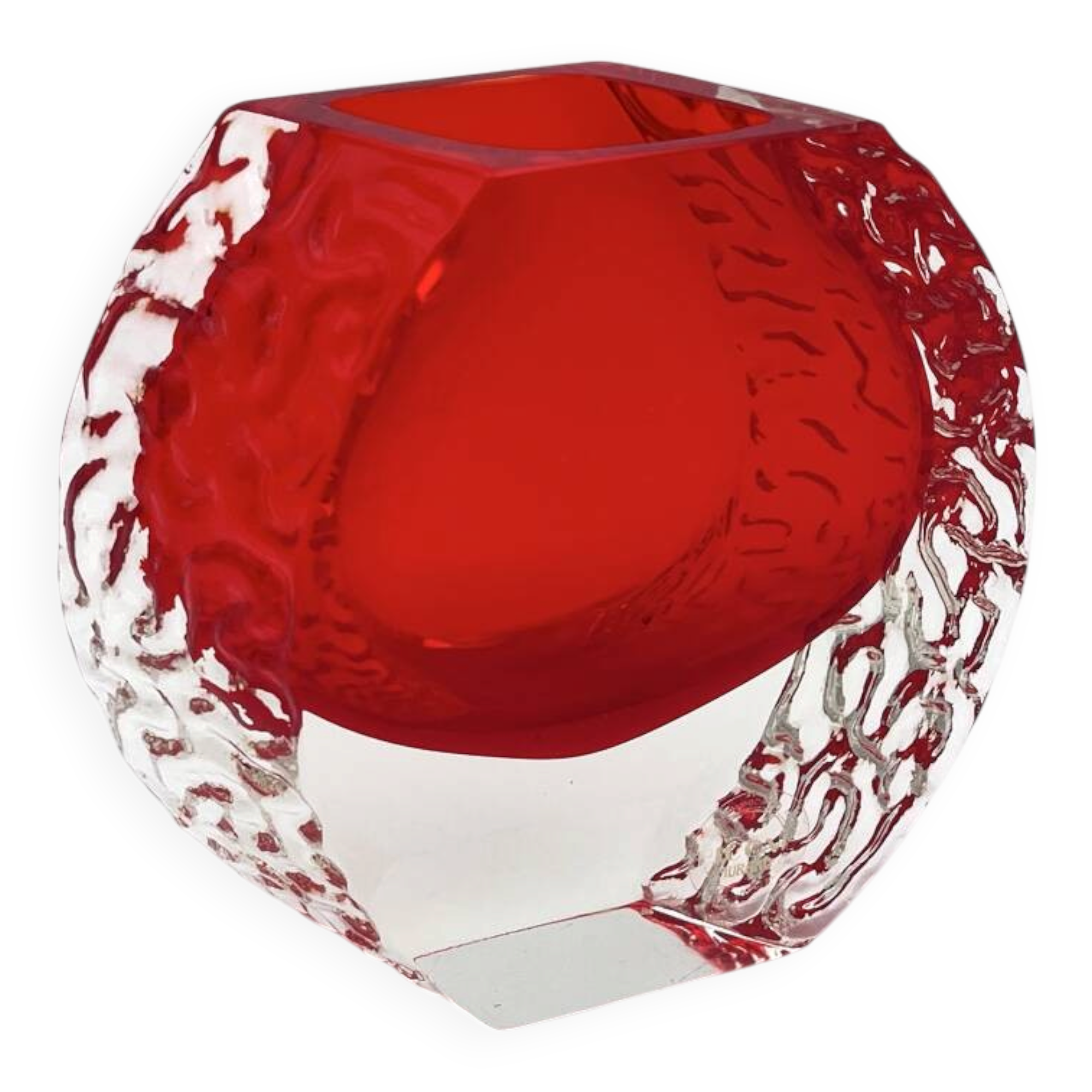 Mandruzzato Murano Vase Sommerso Red Textured Labelled 70s Design