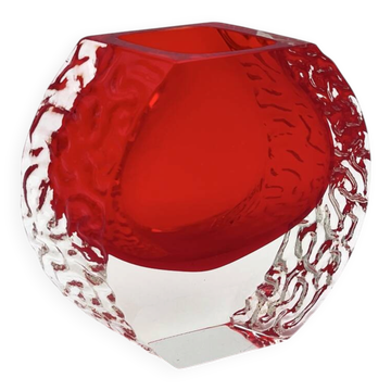 Mandruzzato Murano Vase Sommerso Red Textured Labelled 70s Design