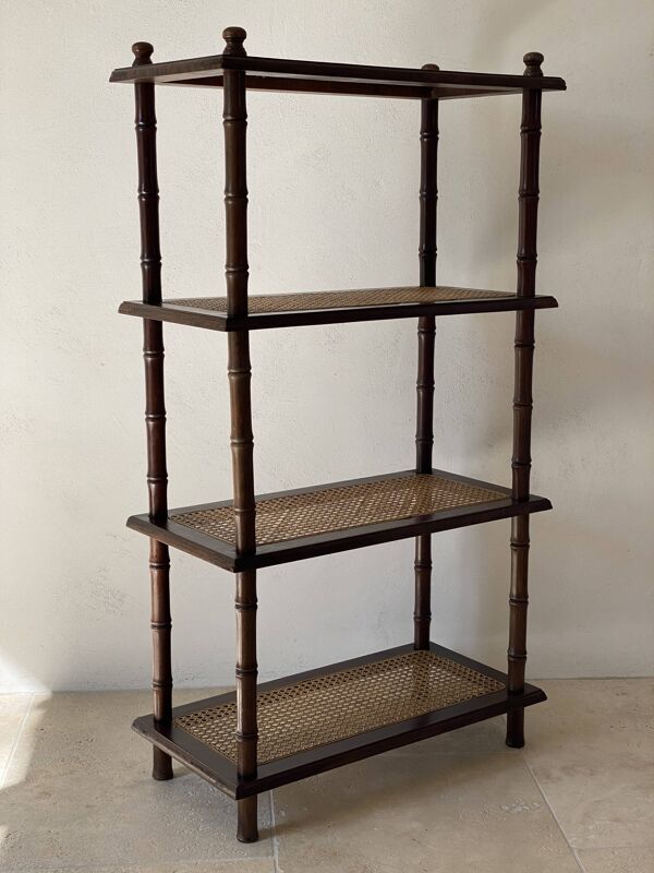 Étagère vintage bois et cannage style colonial 4 niveaux