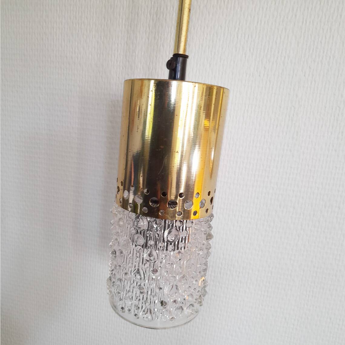 Brass and bubble glass pendant light by veb narva, 1970s