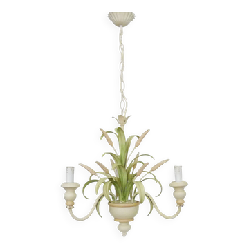 Lustre épi de blé Masca vintage en métal blanc cassé et vert pastel.