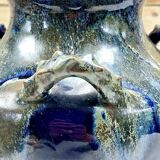 Old large sandstone vase signed Maure Lebret de Ligers Puisaye triple handles