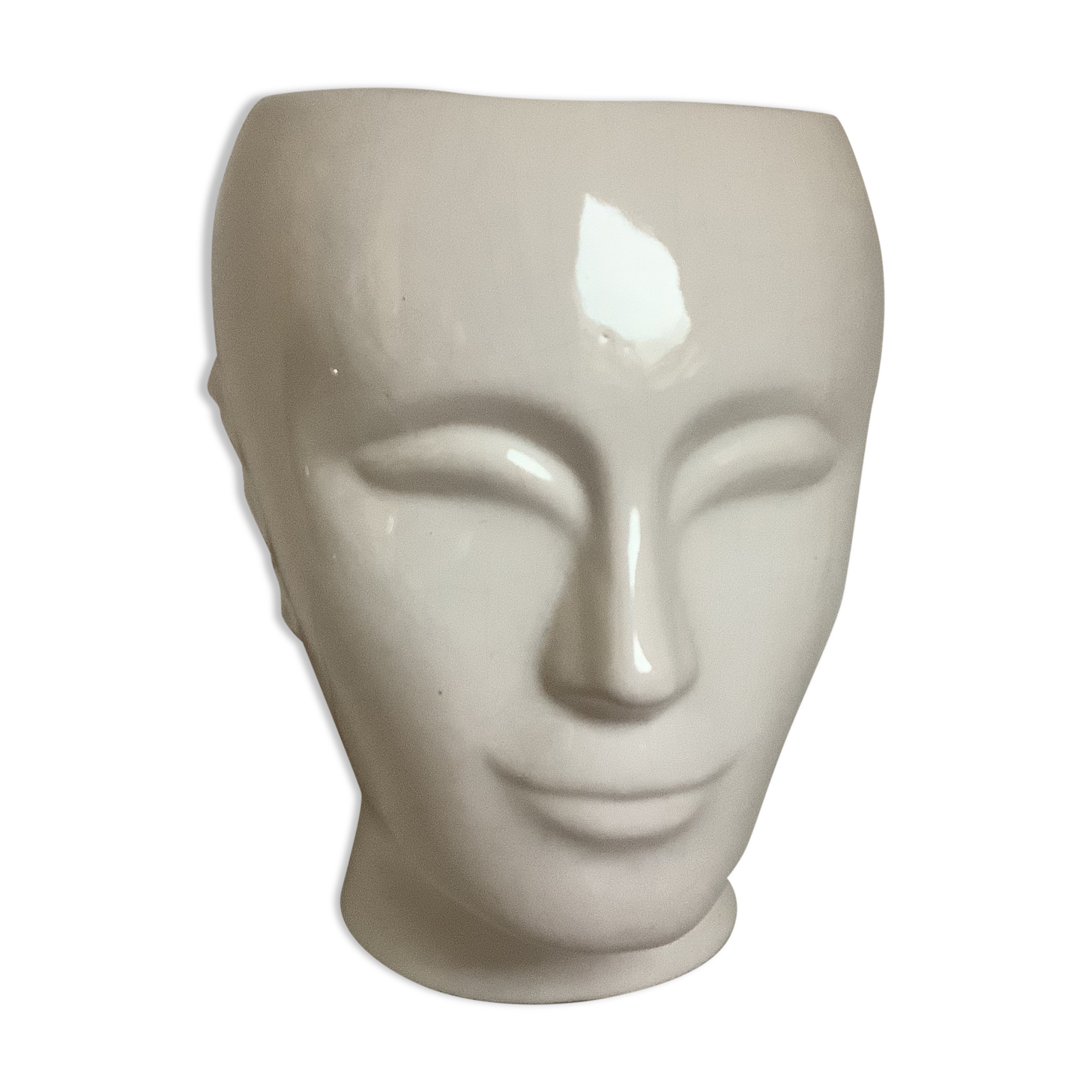 Man's head hide pot vase