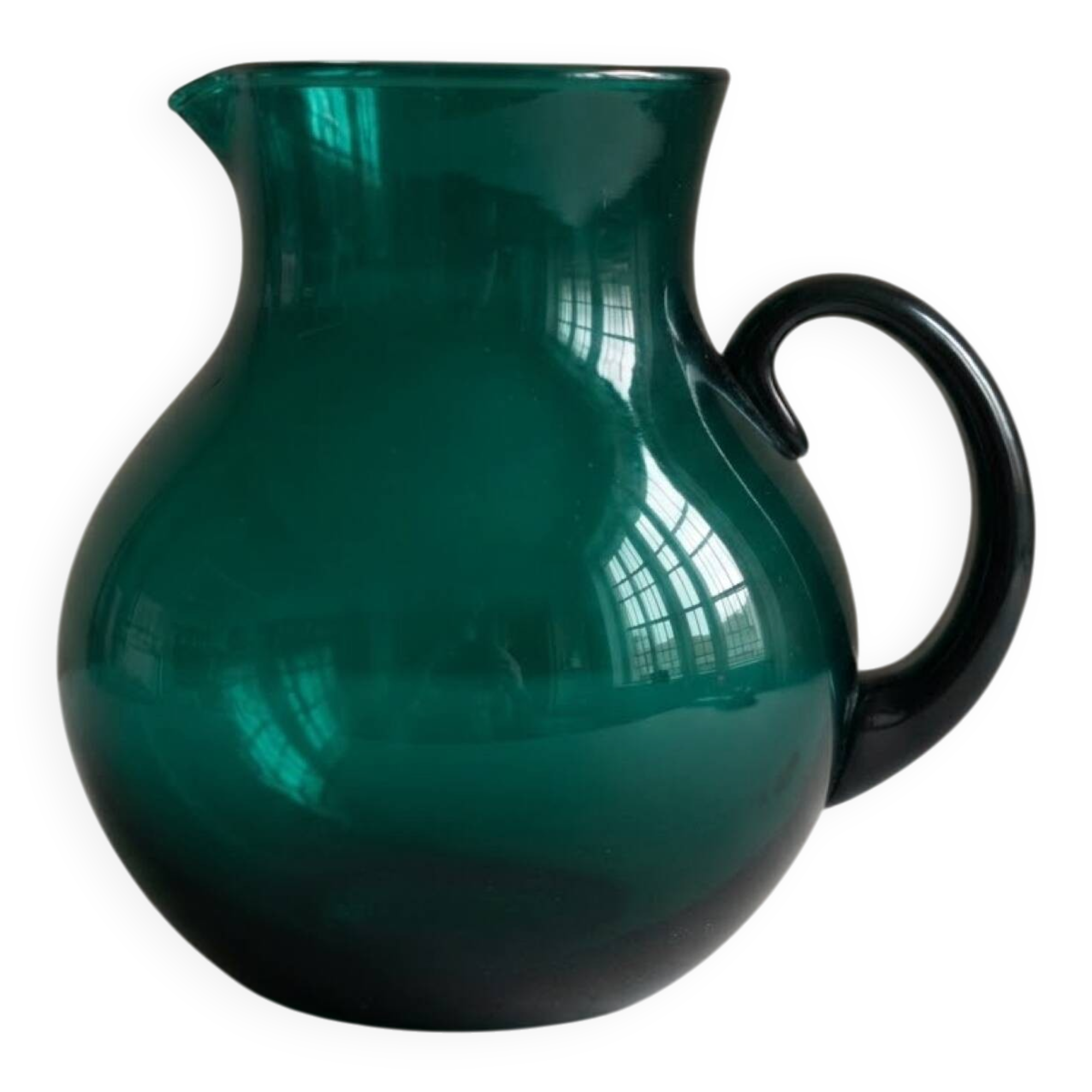 Large vintage emerald green blown glass pitcher/carafe, work