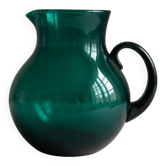 Grand pichet / carafe vintage en verre soufflé vert émeraude, travail