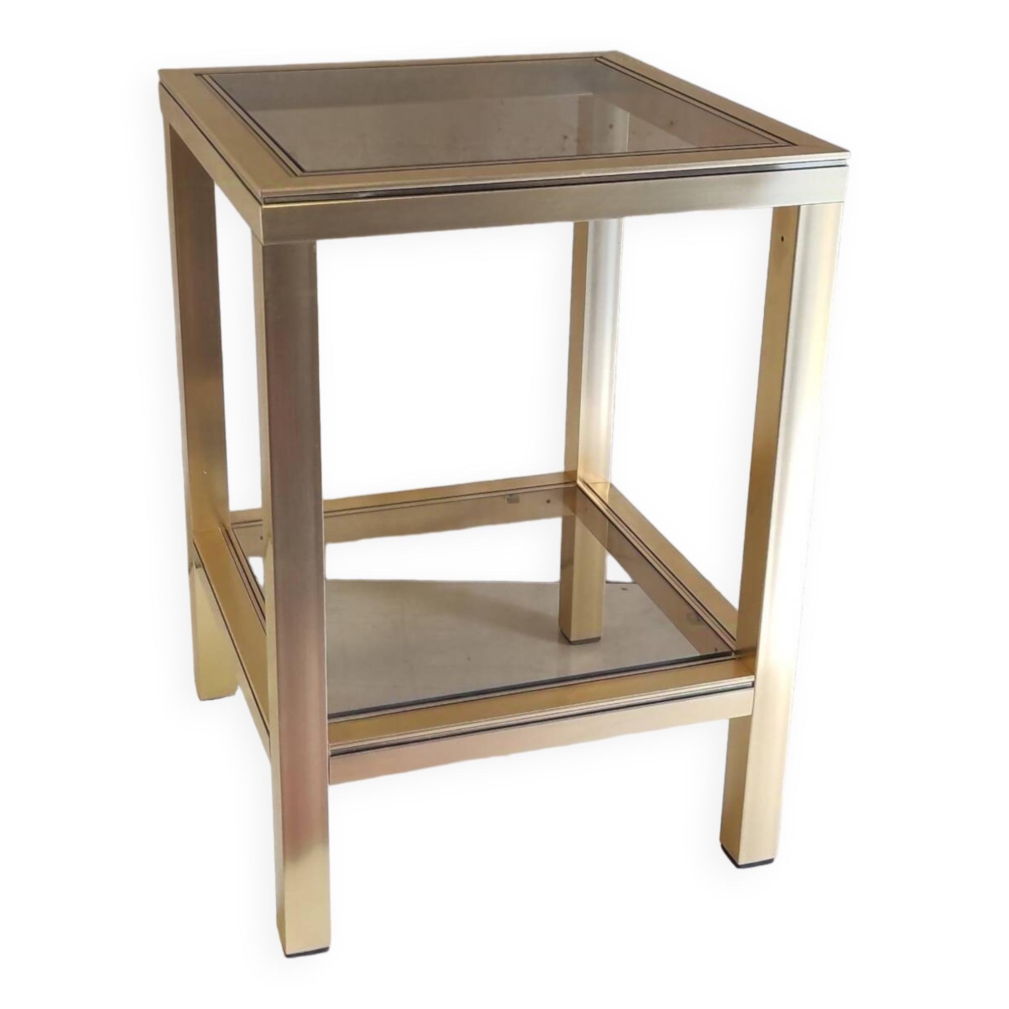 Side table in gilded metal and smoked glass - mid. 20th century