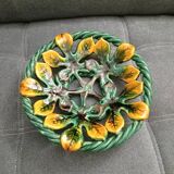 Vintage basket made of woven and glazed ceramic