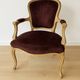 Louis XV style cabriolet armchair in burgundy velvet and carved wood