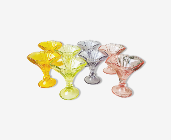 Lot de 8 coupes à glace en verre multicolore rastal vintage
