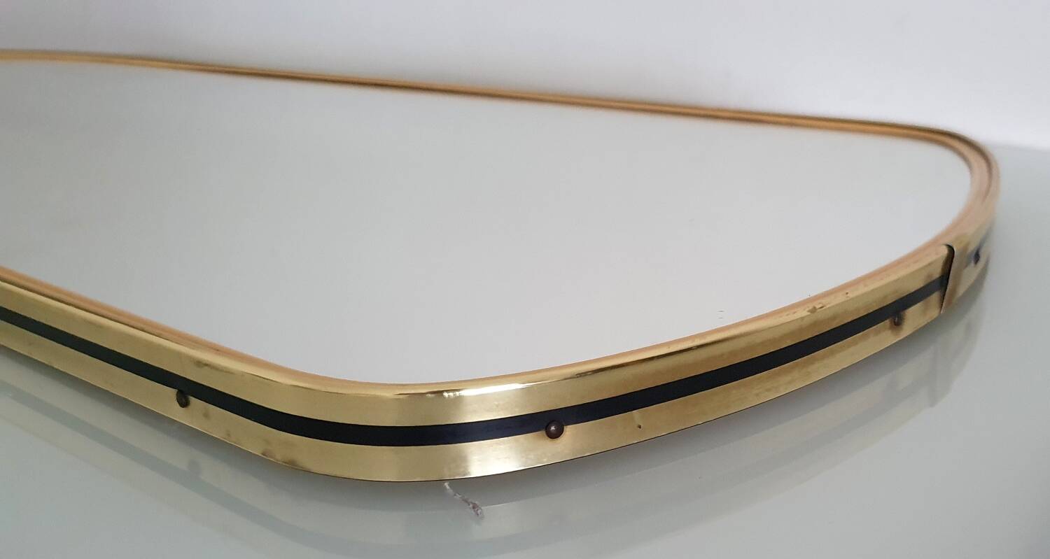 Large vintage ovoid mirror with gold and black edges - 1960s
