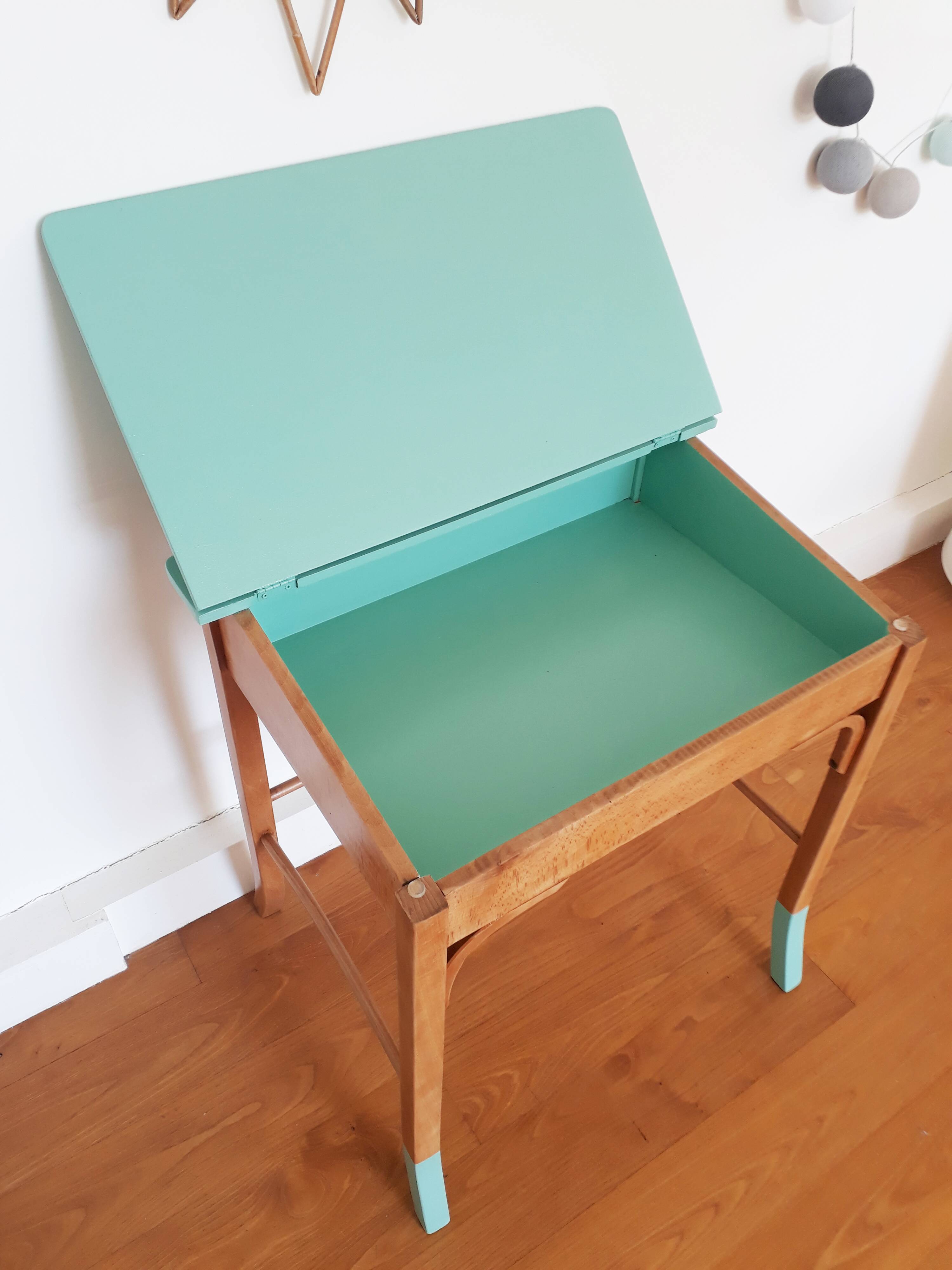 Bureau pupitre enfant Baumann années 50 vert