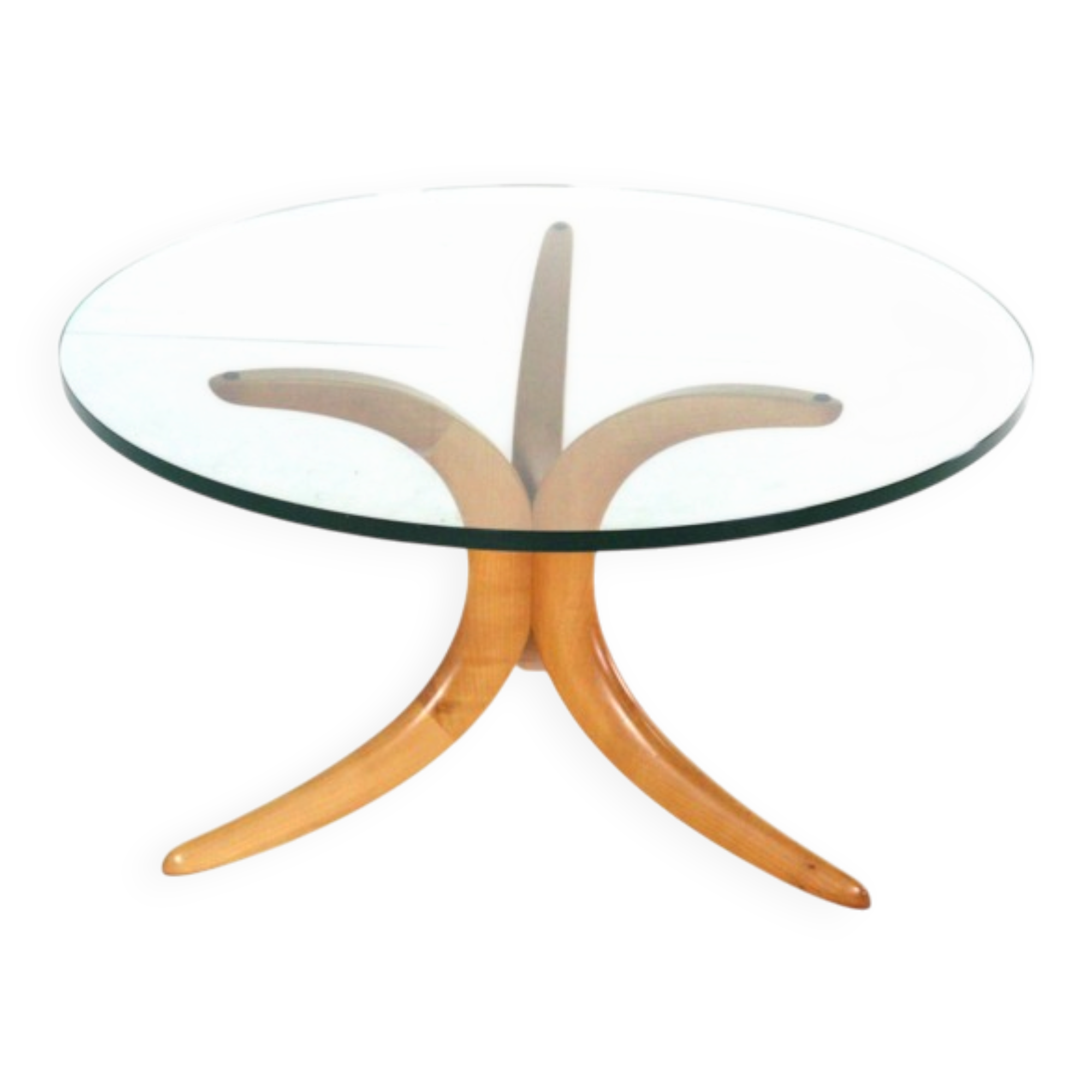 Alma möbel coffee table with boomerang legs and glass top