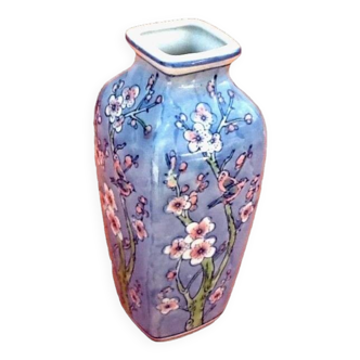 Vase porcelaine Asiatique  Décor d' oiseaux branchés / Fleurs de lotus