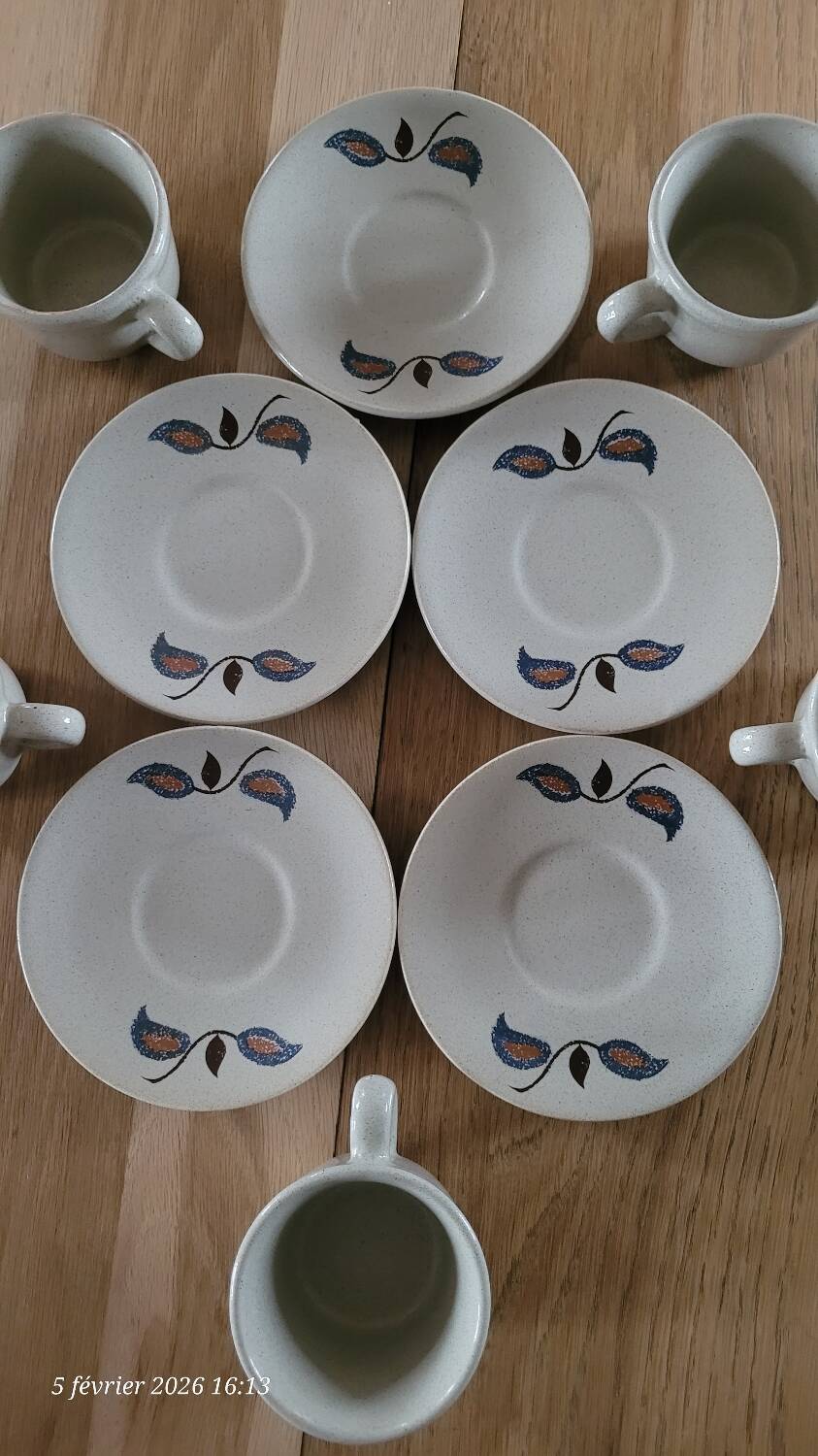 5 cups and saucers St Amand earthenware
